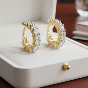 Elegant Gold And Zirconia Hoop Earrings